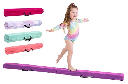 Balance Beam For Kids - Premium Gymnastics Equipment In Non Slip Faux Suede -7/8/9ft- High Density EVA Foam - Bonus Flash Cards, Carry Straps, Carry Case