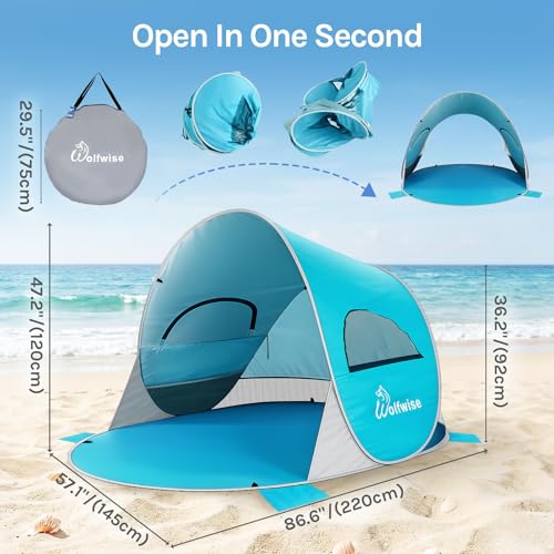 Pop Up Beach Tent Sun Shelter with UPF50+ UV Protection, Fits 3