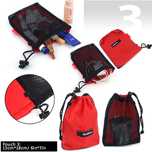 Nylon Drawstring Bags Set - 5 Pieces, Red, Various Sizes