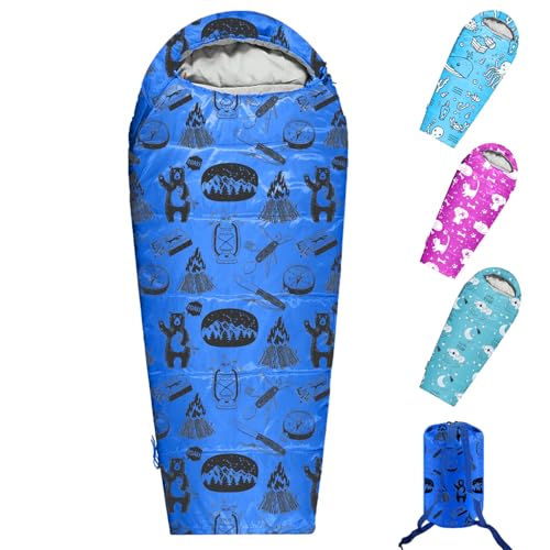 ANJ Outdoors Kid Mummy Sleeping Bag Blue for Kids up to 4'3" - 4 Season Lightweight Backpacking