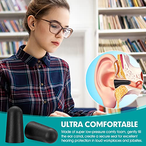 200 Pairs Black Noise Cancelling Ear Plugs - 33dB NRR Individually Bagged for Sleeping, Work & Construction