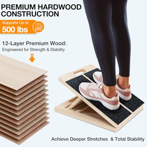 Portable Wooden Slant Board for Calf Stretching & Balance Training