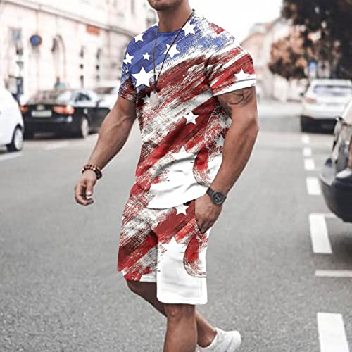 Men's 4th of July Outfit - 2 Piece T-Shirt & Shorts Set - White, Medium