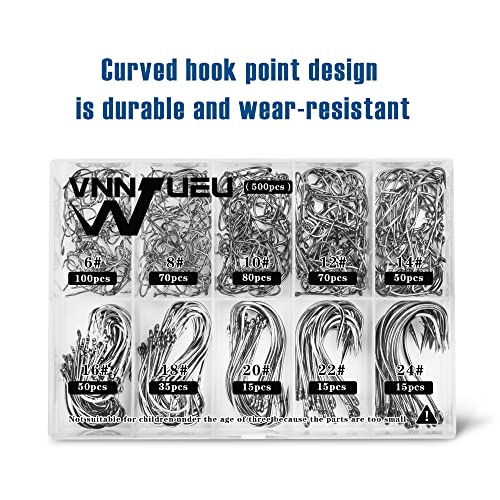 500Pcs Circle Fishing Hooks Set - Carbon Steel Assortment for Saltwater & Freshwater
