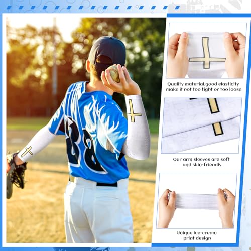 Shyyween Small Faith Cross Youth Arm Sleeves - 6 Pairs Compression Baseball Sleeves