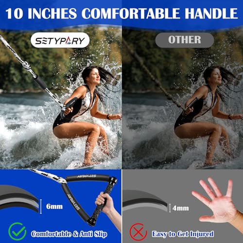 25ft Wakesurf Rope and Handle - Floating, Non-Slip Grip, White & Black