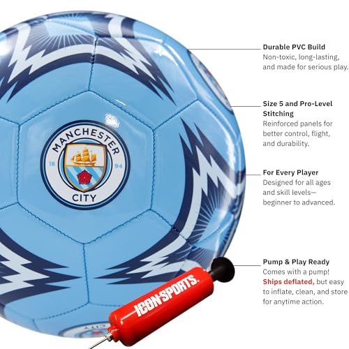 Manchester City FC Official Soccer Ball - Size 5 - Light Blue