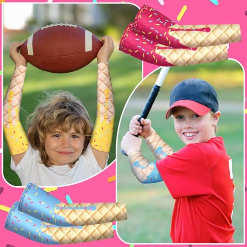 Kids Arm Sleeves 12 Pairs - Soft Colors for Ages 8-10 - Ice Cream Design