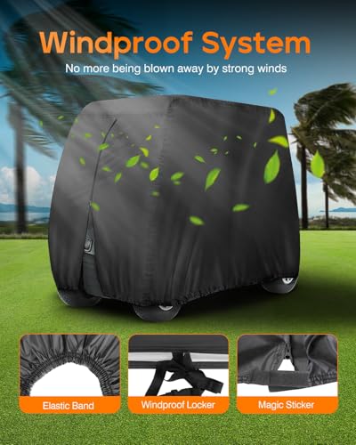 Golf Cart Cover for 4 Passenger Carts - Black, Heavy Duty Waterproof