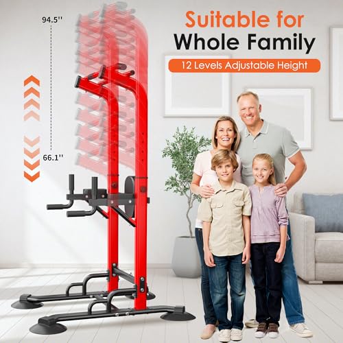 Adjustable Pull Up Bar Station Power Tower - Red Cords