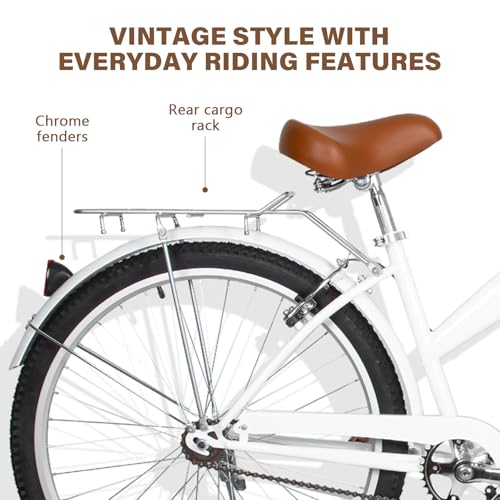 Beach Cruiser Bike 26 inch City Commuter Bicycle - Bright White