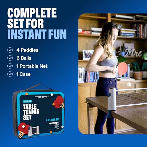 Portable Ping Pong Set with Retractable Net - 4-Player Set, Active Red