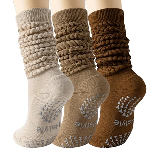 Grip Pilates Socks for Women - 3 Pairs Slouch Scrunch Yoga