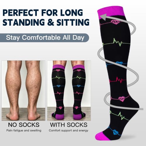 Compression Socks for Women & Men - 20-30mmHg Knee High - Large-X-Large Multicoloured