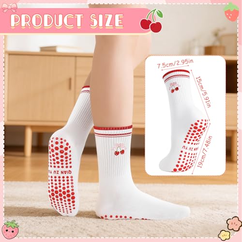 Pilates Socks with Grips for Women - 5 Pack, Cute Ruffled - Pink, Red, Yellow, Blue, Brown
