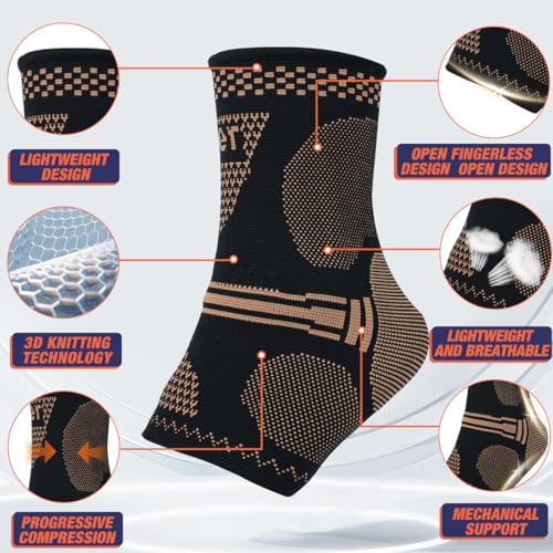 Copper Ankle Brace Compression Sleeve for Men & Women - Medium