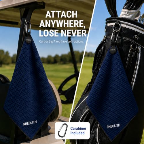 RHEOLITH Magnetic Golf Towel 18x18 Navy Blue Microfiber with N52 Magnet