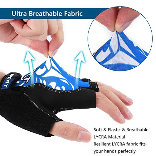Half Finger Cycling Gloves - Breathable Anti-Slip MTB Bike Gear - Blue, Large