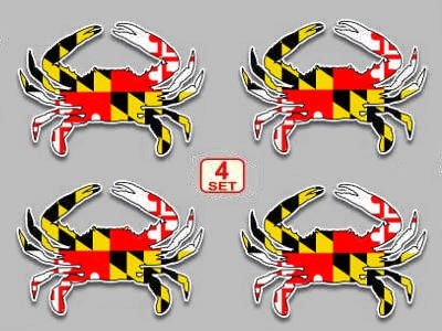 Maryland Flag Blue Crab Vinyl Decal Sticker Set of 4 - 3x4