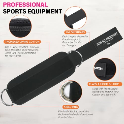 Neoprene Ankle Strap for Cable Machines - Black - Single