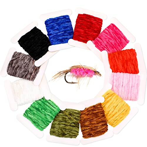 Chenille Fly Tying Materials - 12 Pieces, 65.64 Yards, Assorted Colors