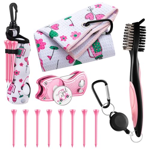 Liliful Floral Pink Golf Accessories Set for Women – 12 Pcs Gift Kit
