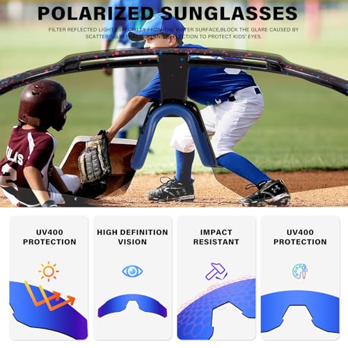 Polarized Kids Sunglasses - UV400 Protection, 5-Pack Deep Blue, Red, Green, Pink, White Frames