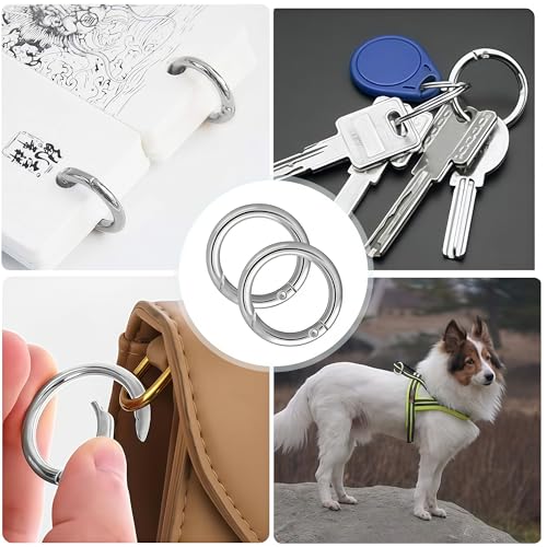 Keeshibao Silver 1 Inch (33mm) Spring O Rings for Keys, Bags & Accessories