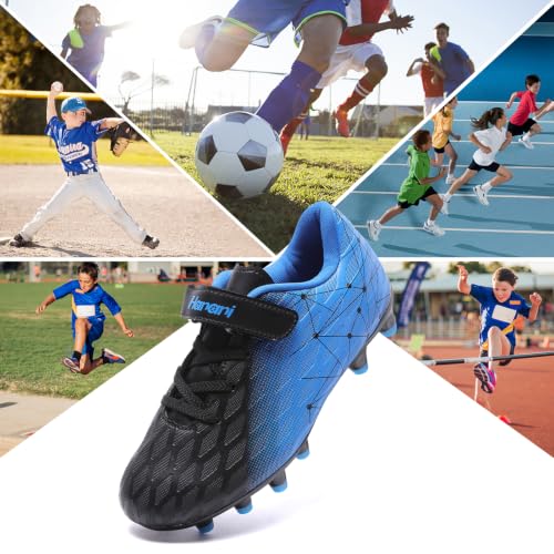 Hanani Kids Boys Girls Soccer Cleats 13 Little Kid Black Blue FG/AG Indoor Outdoor Training Shoes