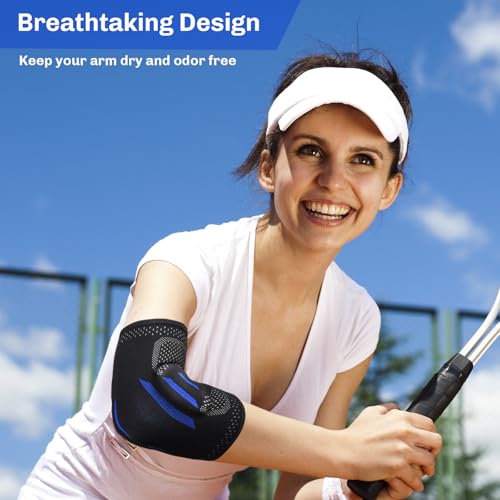 Compression Elbow Brace with Pads - Medium Black Sleeve for Pain Relief