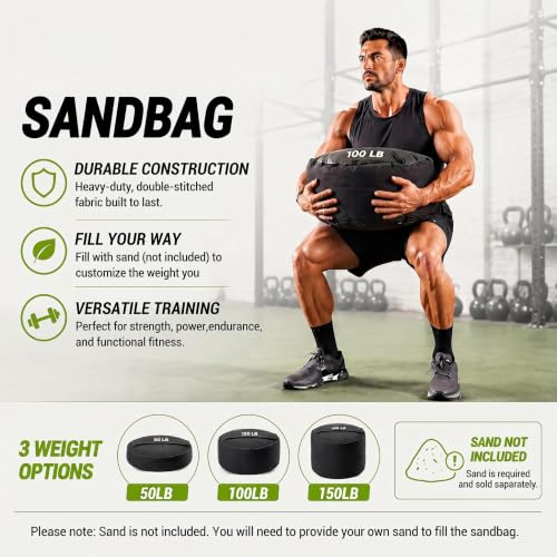 Heavy Duty Unfilled Workout Sandbag for Strength Training - 50LB, 100LB, 150LB