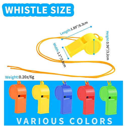 24 Pack Plastic Whistles with Lanyard - Loud Sports Safety Whistles