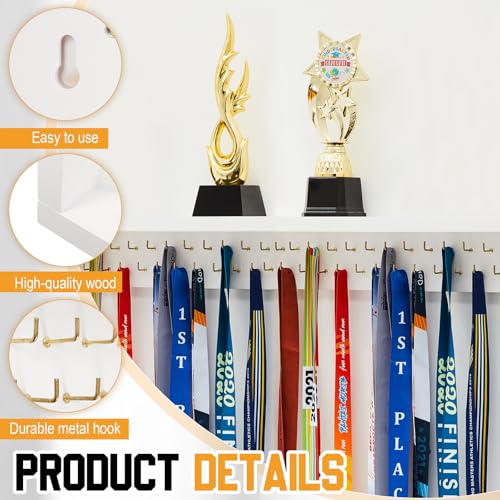 Wooden Medal Hanger Display with 49 Hooks - Trophy Holder Shelf