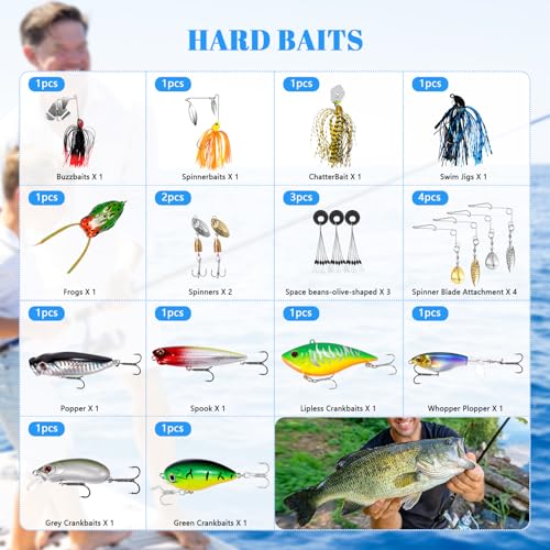 FONMANG 322-Piece Bass Fishing Kit with Tackle Box - Soft Baits, Hooks, Weights