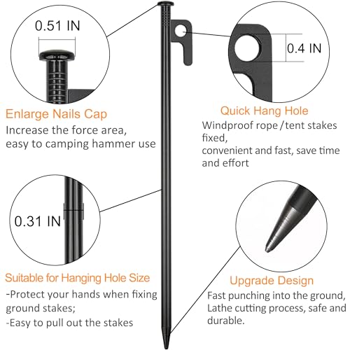 Heavy Duty Steel Tent Stakes - 4 Pack, 8 Inch Unbreakable