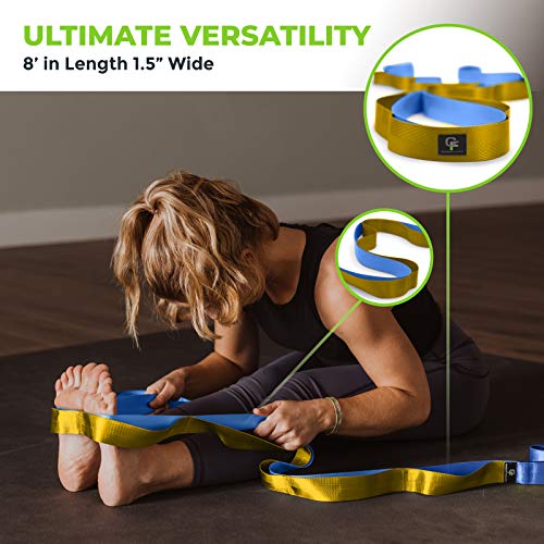 Stretching Strap for Physical Therapy - 12 Loop, 8' Long, Blue/Gold
