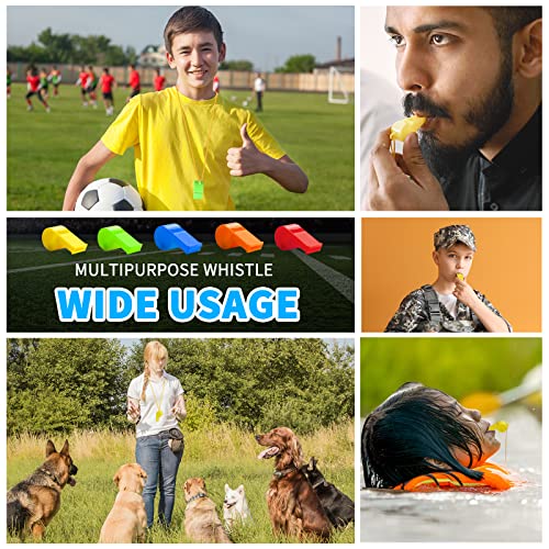 24 Pack Plastic Whistles with Lanyard - Loud Sports Safety Whistles
