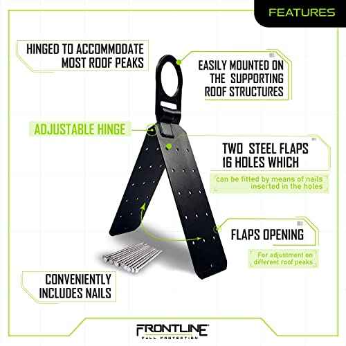Frontline RO01 Reusable Hinged Roof Anchor | Heavy Duty D-Ring | OSHA & ANSI Compliant | High Strength Alloy Steel | Roofing Anchor with Nails Included