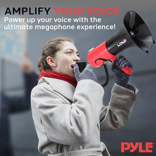 Portable Megaphone Bullhorn - Bluetooth Speaker with Voice Changer, 1500 Yard Range - Red & Black