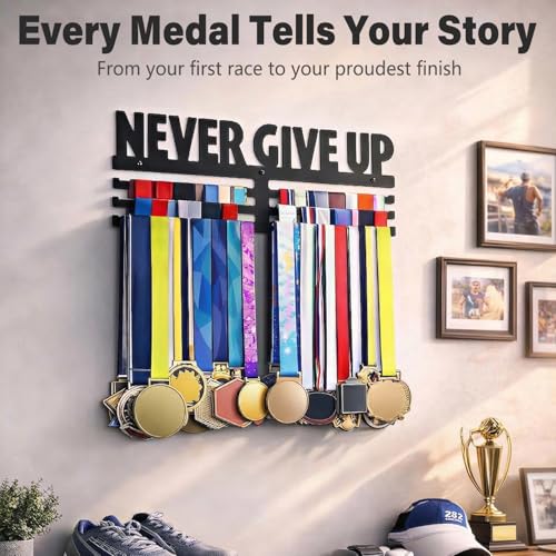 Wall Mount Medal Holder Rack - 15x5.9 Inch for 50+ Medals, Black