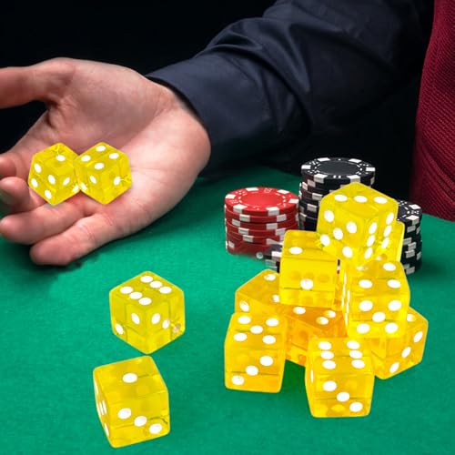 12-Piece 19mm Translucent Casino Dice Set - Yellow Square Corner Gaming Dice
