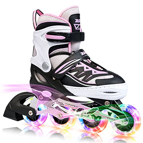 2PM SPORTS Cytia Girls Adjustable Light-Up Inline Skates Pink Medium Kid Size 13C-3US