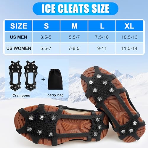 Ice Cleats for Shoes and Boots - Non-Slip Traction Crampons, Large