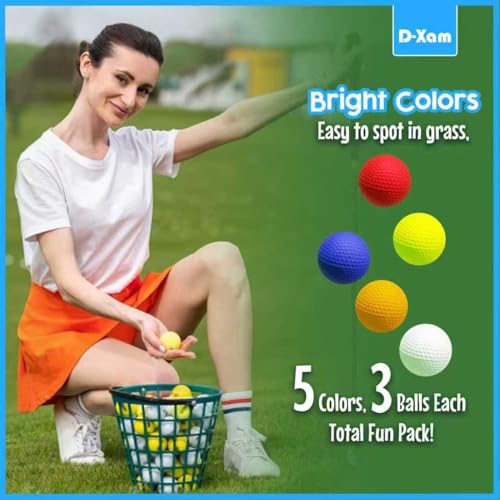 Foam Golf Balls - 15 Pack Multicolor, Soft & Durable for Indoor/Outdoor Practice