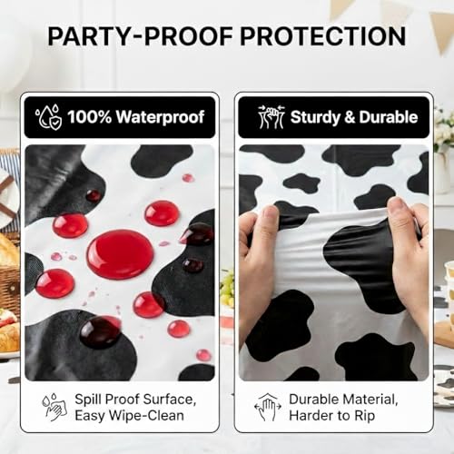 Bedwina 6-Pack Cow Print Plastic Tablecloths 54 x 72 in - Western Theme Party Decor