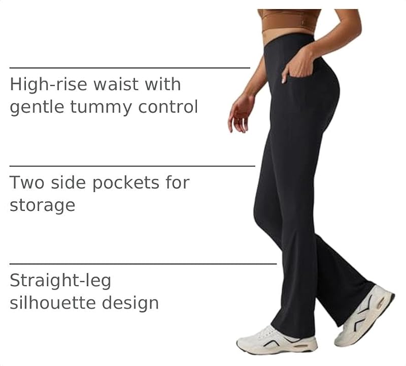 High Waist Bootcut Yoga Pants with Pockets - Small Black