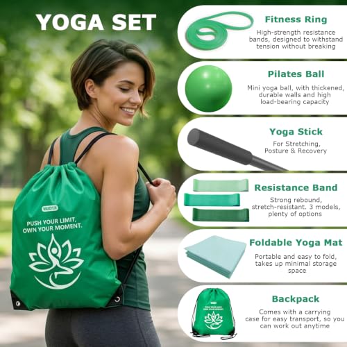 All-in-One Yoga & Pilates Kit with Foldable Mat, Resistance Bands, and Ball
