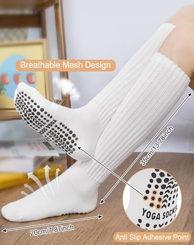 Darller White 4 Pairs Pilates Socks for Women Non Slip Yoga Slouch Socks