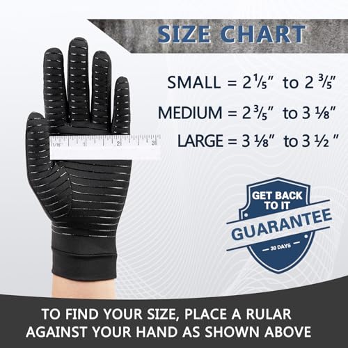 Copper Arthritis Gloves - Full Finger Compression, Large Size