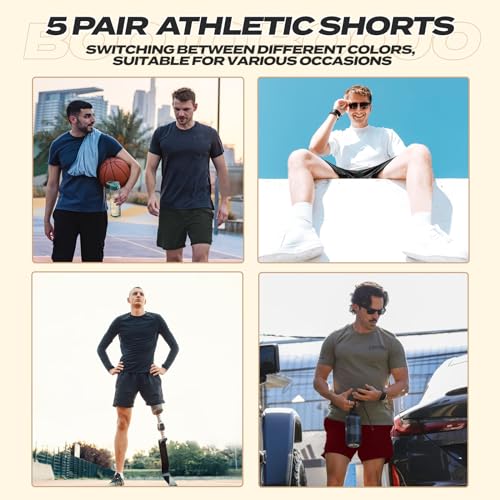 5 Pack Men's Athletic Gym Shorts - Quick Dry Workout Shorts